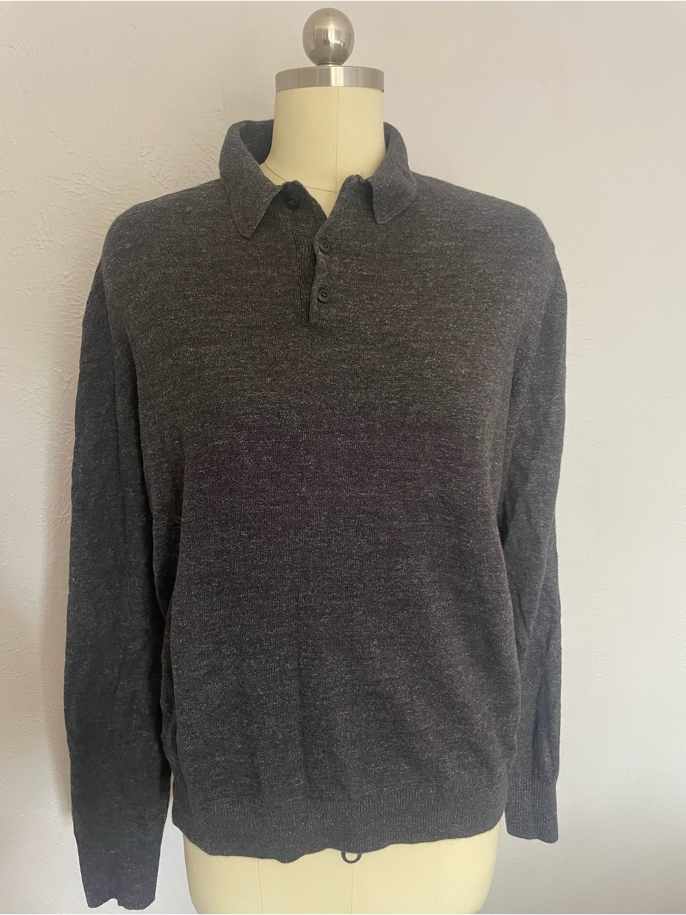 Lucky Brand Charcoal Knit Polo Sweater